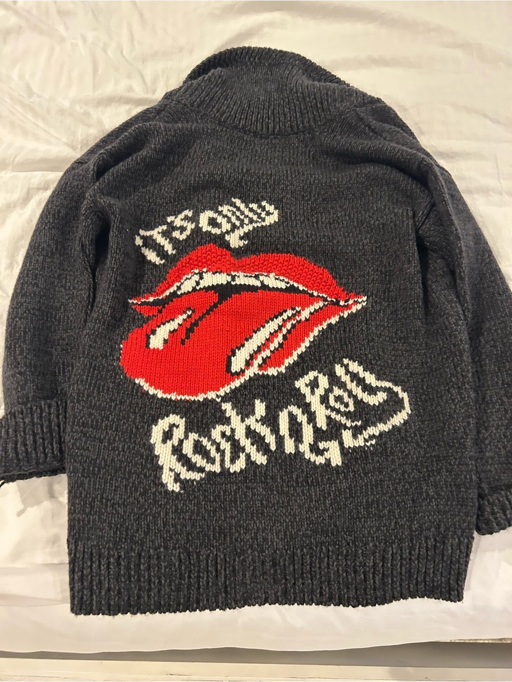 Lucky Brand Rolling Stones Dark Gray Graphic Cardigan Sweater xs